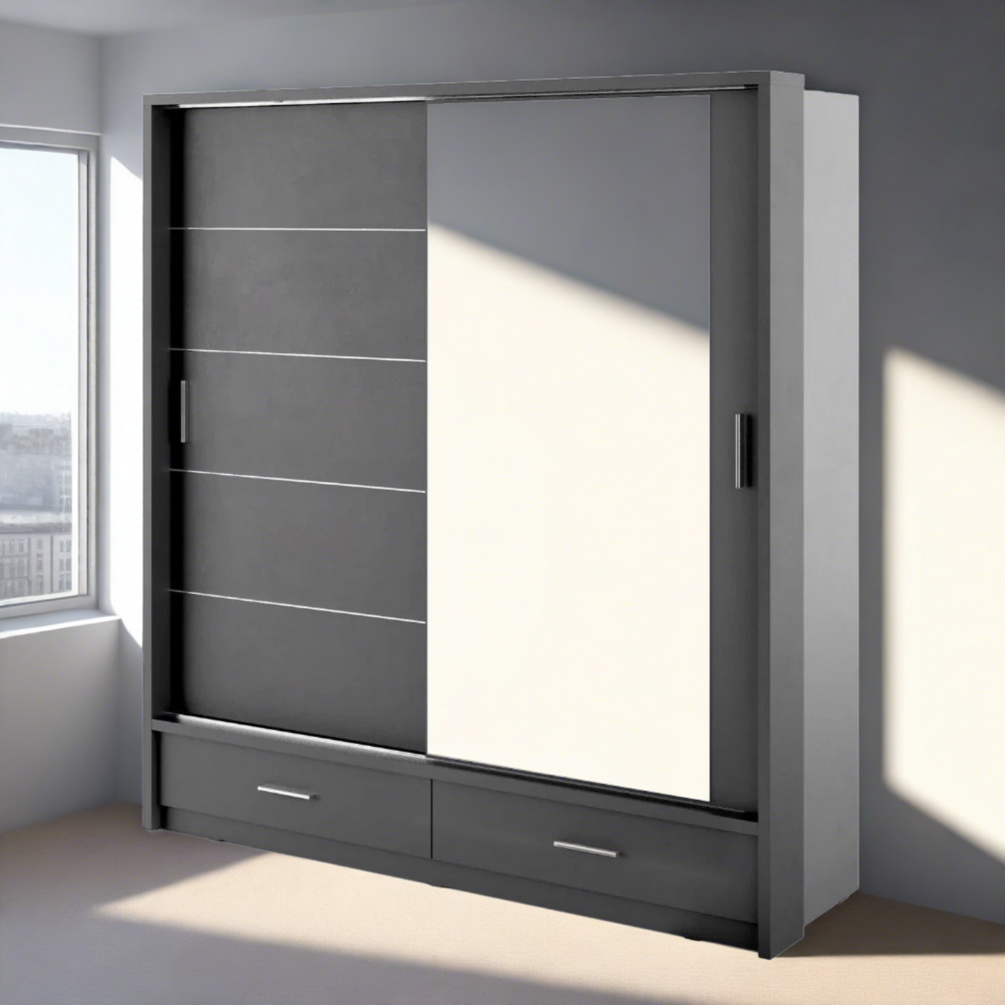 Artimas V Sliding Door Wardrobe 200cm - Grey Matt