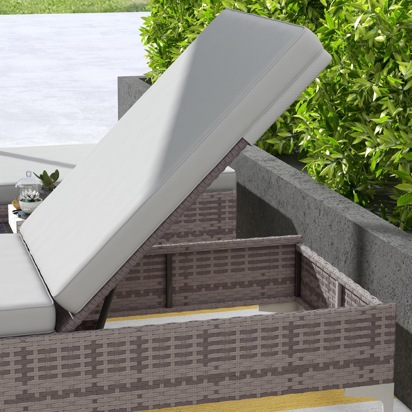 Outsunny Outdoor PE Rattan Leżak Zestaw 2, Wielopozycyjny Regulowany Pojedynczy Leżak Leżak z Wyjmowaną i Pralną Poduszką, Na Patio, Do Ogrodu, Jasnoszary
