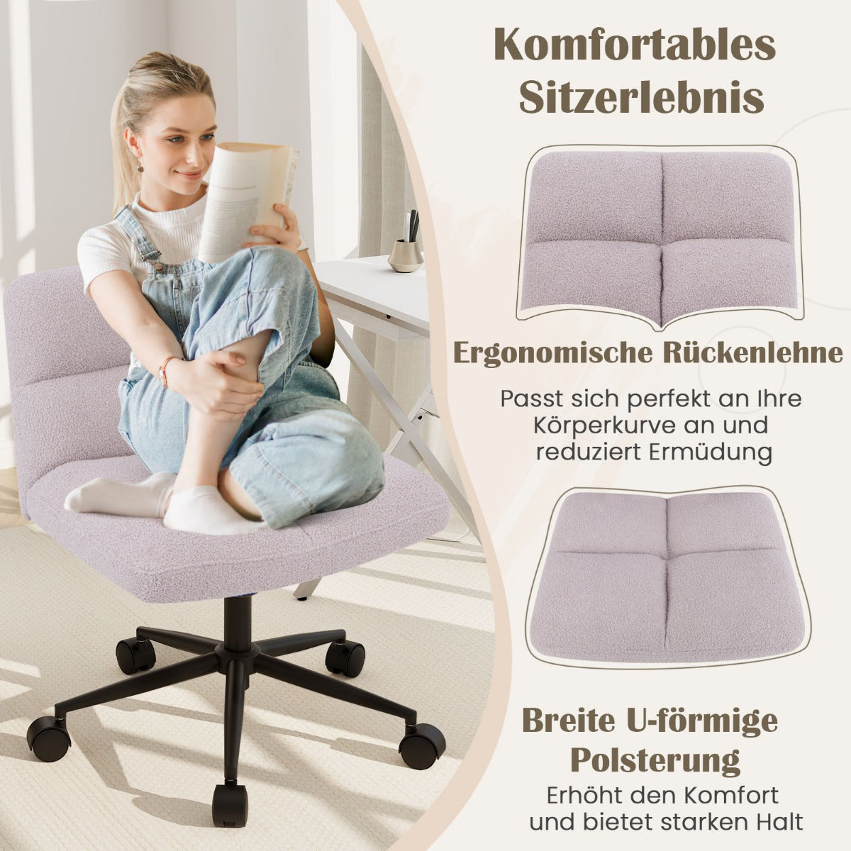 Modern Cross Legged Swivel Task Chair with Wheels-Grey