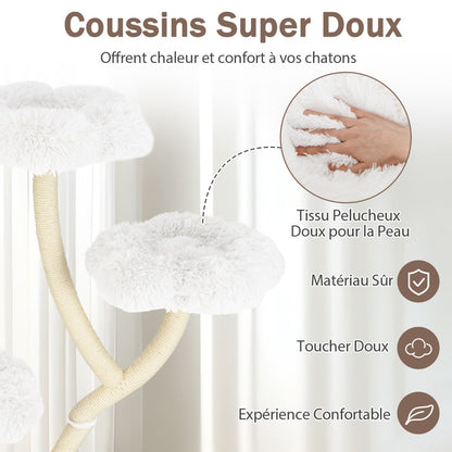 165cm Wooden Scratching Post with 4 Warm Lying Areas &amp; Cat Cave &amp; Sisal Posts Cat Tree White