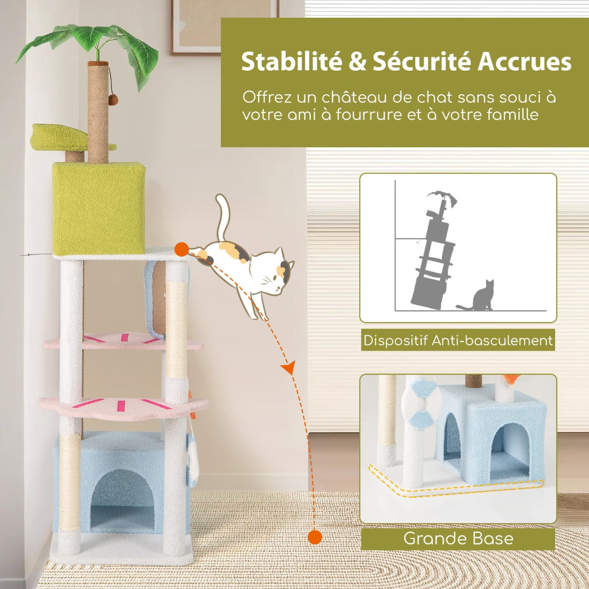 71 Inch Cat Tree Multi-Level Aesthetic Beach-Themed Kitten Tower-Colorful