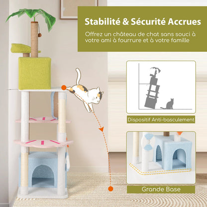 71 Inch Cat Tree Multi-Level Aesthetic Beach-Themed Kitten Tower-Colorful