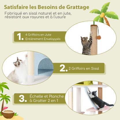 71 Inch Cat Tree Multi-Level Aesthetic Beach-Themed Kitten Tower-Colorful