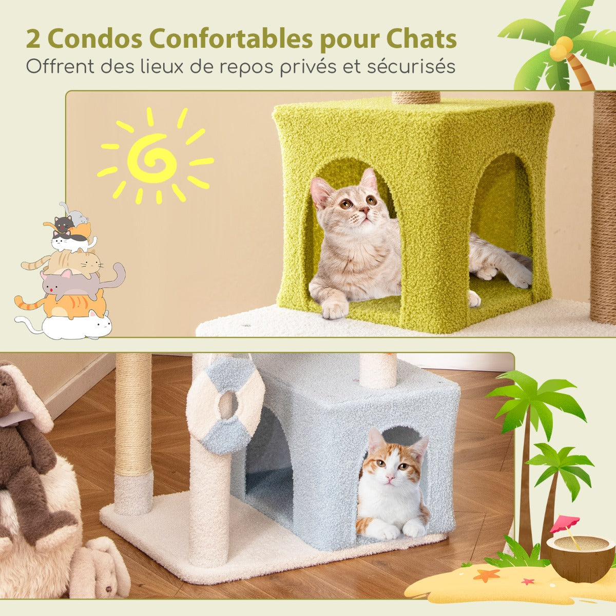 71 Inch Cat Tree Multi-Level Aesthetic Beach-Themed Kitten Tower-Colorful