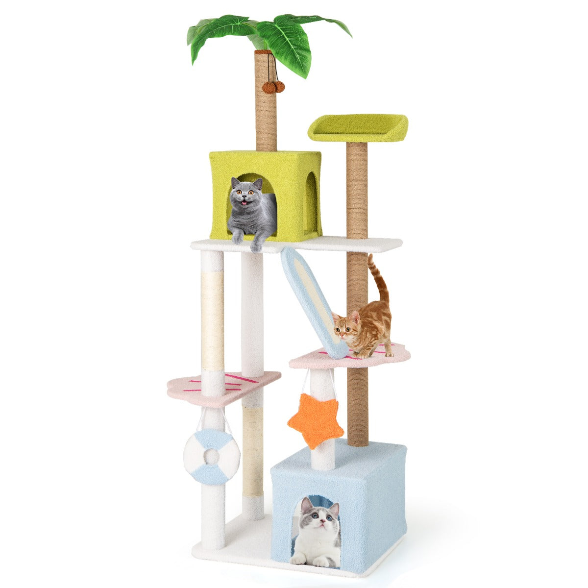 71 Inch Cat Tree Multi-Level Aesthetic Beach-Themed Kitten Tower-Colorful