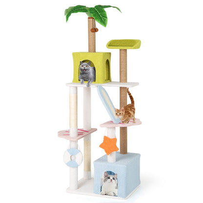 71 Inch Cat Tree Multi-Level Aesthetic Beach-Themed Kitten Tower-Colorful