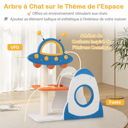 4-Level Cute Cat Tree Tower with UFO-Shaped Top Perch-Blue