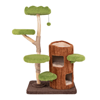 Multi-level Cat Tree Tree Hole Designed Cat Tower with Double Decker Cat House-Brown