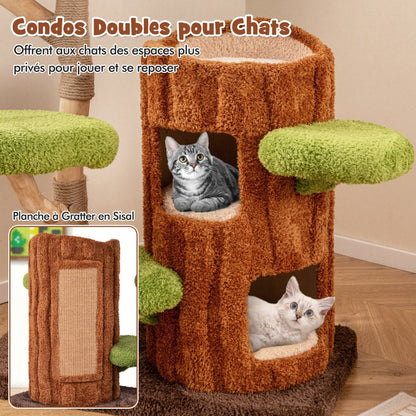 Multi-level Cat Tree Tree Hole Designed Cat Tower with Double Decker Cat House-Brown
