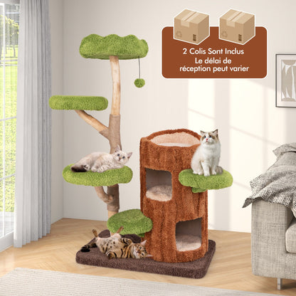 Multi-level Cat Tree Tree Hole Designed Cat Tower with Double Decker Cat House-Brown