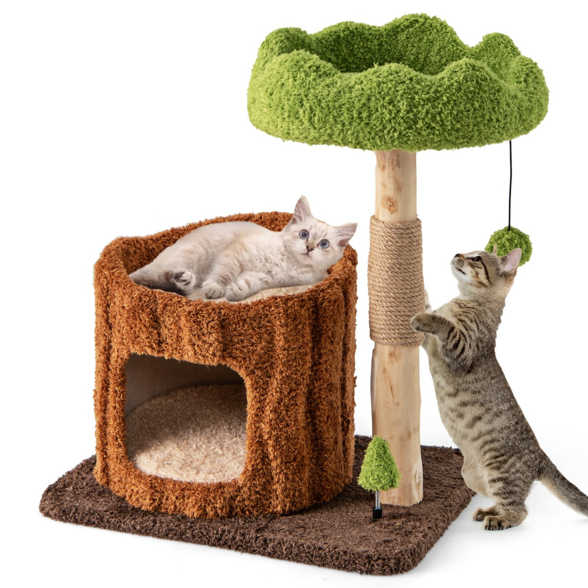 Multifunctional Cat Tree Modern Cat Tower with Sisal Covered Scratching Posts-Brown