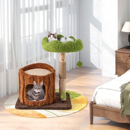Multifunctional Cat Tree Modern Cat Tower with Sisal Covered Scratching Posts-Brown