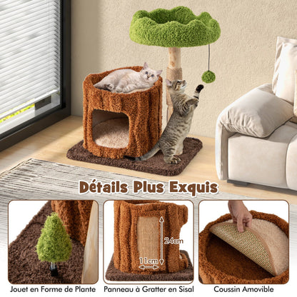 Multifunctional Cat Tree Modern Cat Tower with Sisal Covered Scratching Posts-Brown