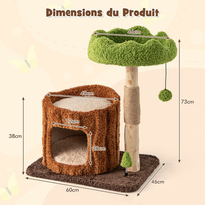 Multifunctional Cat Tree Modern Cat Tower with Sisal Covered Scratching Posts-Brown