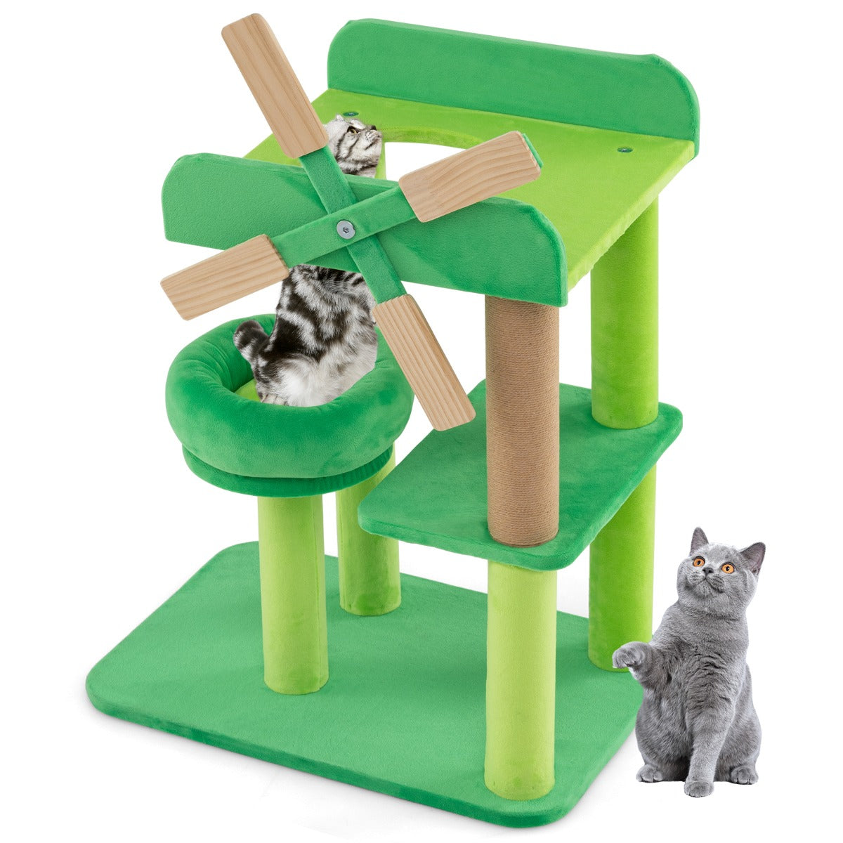 Small scratching post with lying area &amp; platforms &amp; scratching post cat tree in windmill shape