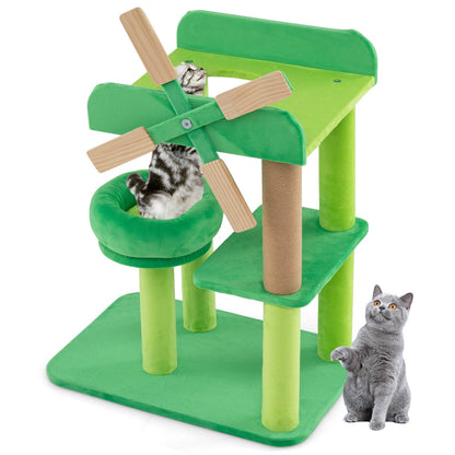 Small scratching post with lying area &amp; platforms &amp; scratching post cat tree in windmill shape