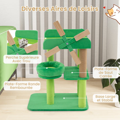 Small scratching post with lying area &amp; platforms &amp; scratching post cat tree in windmill shape