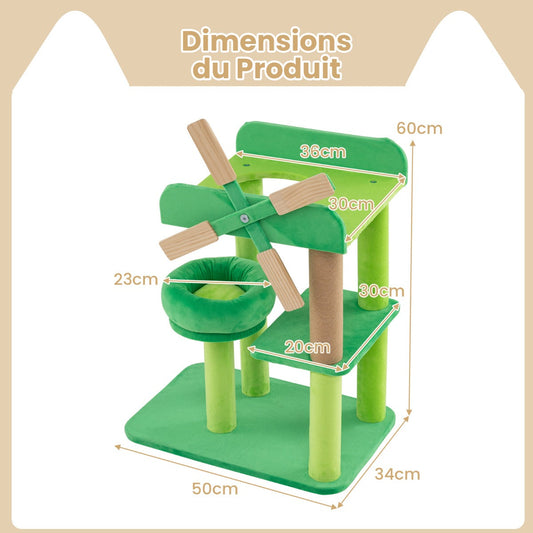 Small scratching post with lying area &amp; platforms &amp; scratching post cat tree in windmill shape