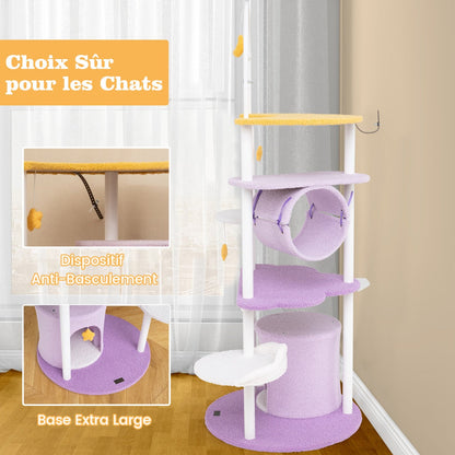 62 Inches Large Cat Tower with Metal Frame and Jumping Platforms-Purple
