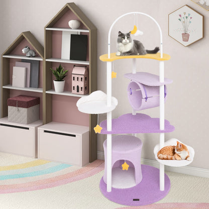 62 Inches Large Cat Tower with Metal Frame and Jumping Platforms-Purple