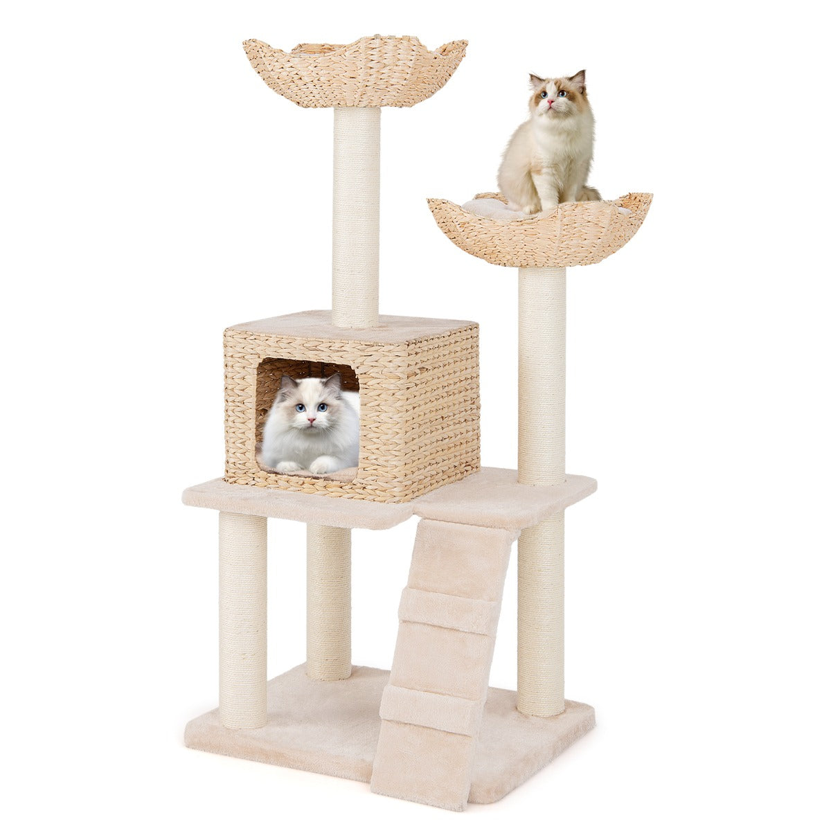 122cm Cattail Cat Tower with Sisal Scratching Posts Perch Condo-Beige