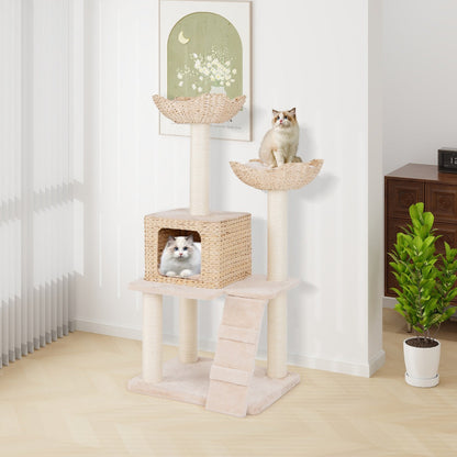 122cm Cattail Cat Tower with Sisal Scratching Posts Perch Condo-Beige