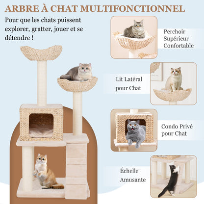 122cm Cattail Cat Tower with Sisal Scratching Posts Perch Condo-Beige