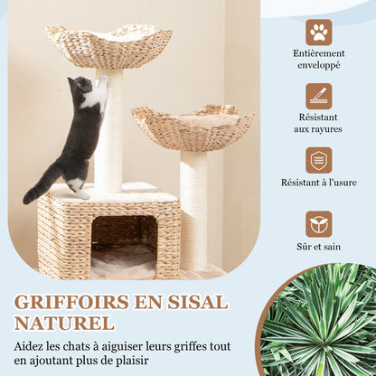 122cm Cattail Cat Tower with Sisal Scratching Posts Perch Condo-Beige