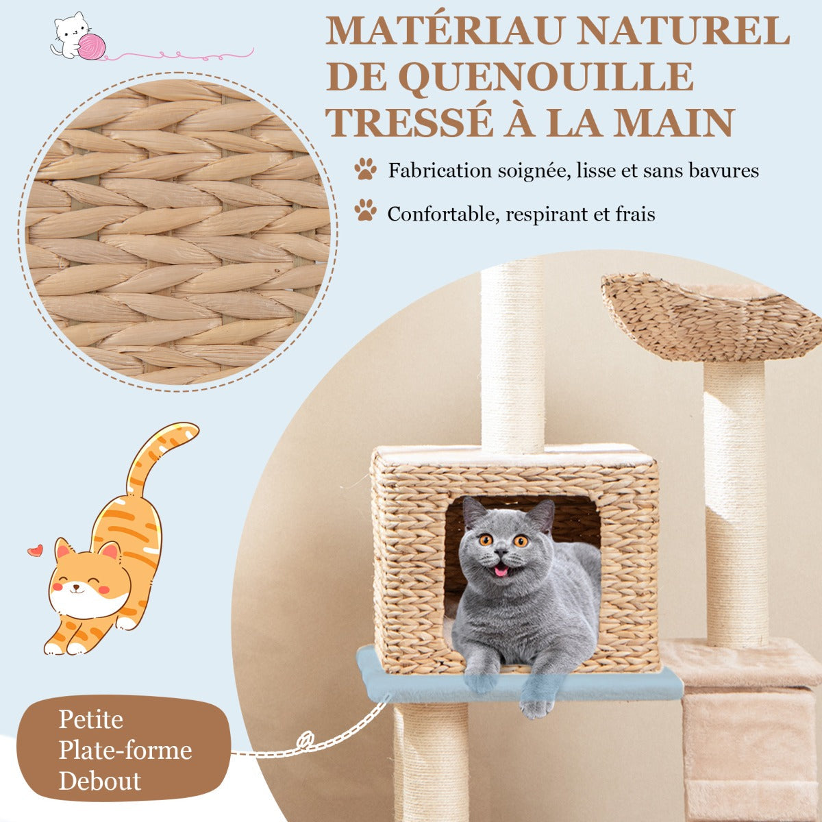 122cm Cattail Cat Tower with Sisal Scratching Posts Perch Condo-Beige