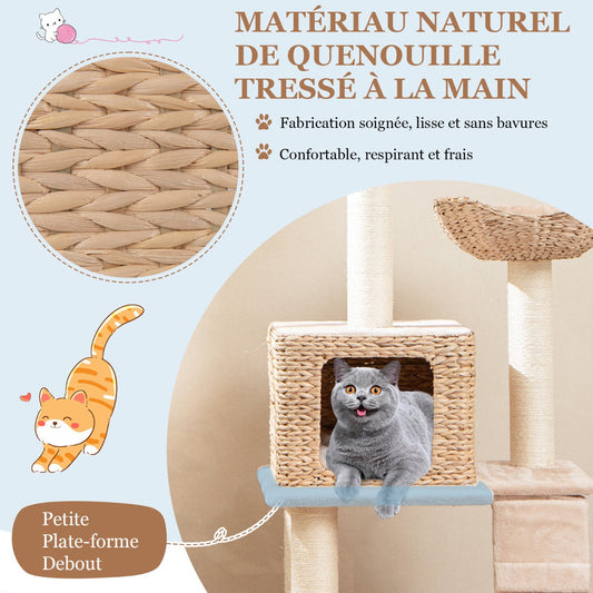 122cm Cattail Cat Tower with Sisal Scratching Posts Perch Condo-Beige