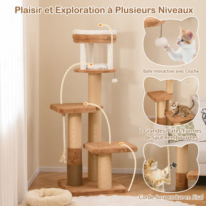 166 cm Tall Cat Tree with Self-groomer and Removable Cat Bed-Coffee