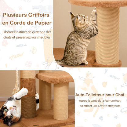166 cm Tall Cat Tree with Self-groomer and Removable Cat Bed-Coffee