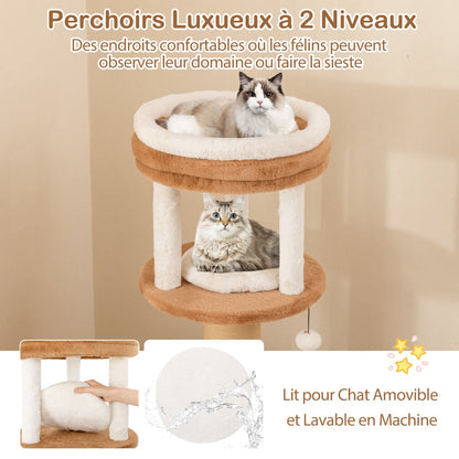 166 cm Tall Cat Tree with Self-groomer and Removable Cat Bed-Coffee