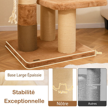 166 cm Tall Cat Tree with Self-groomer and Removable Cat Bed-Coffee