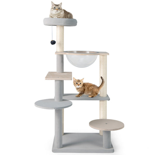 113 cm Multi-level Modern Cat Tree with Removable Padded Top Perch-Natural
