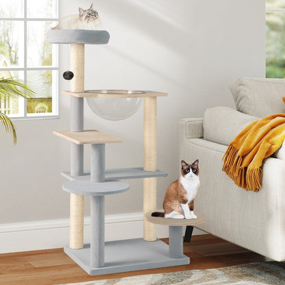 113 cm Multi-level Modern Cat Tree with Removable Padded Top Perch-Natural