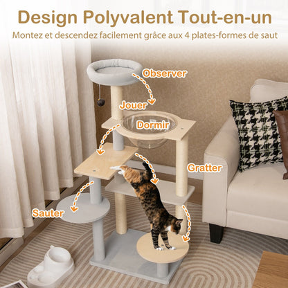 113 cm Multi-level Modern Cat Tree with Removable Padded Top Perch-Natural