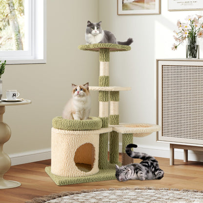 97 cm Multi-Level Tall Cat Tree with Condo and Bed-Green