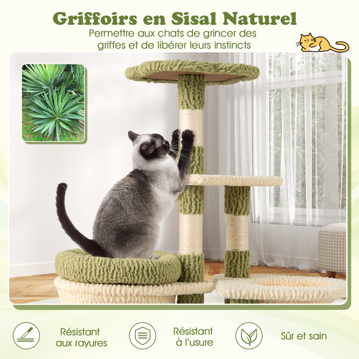 97 cm Multi-Level Tall Cat Tree with Condo and Bed-Green