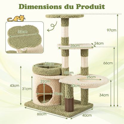 97 cm Multi-Level Tall Cat Tree with Condo and Bed-Green