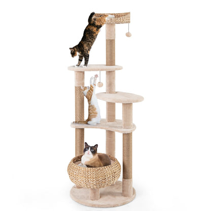 164cm Cattail Cat Tower with Jute Scratching Posts-Beige
