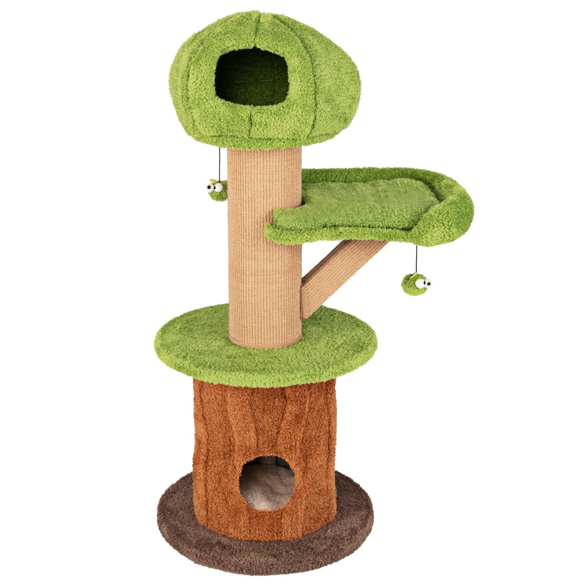 148 CM Mushroom Cat Tree with 2 Cute Condos for Indoor Cats-Green