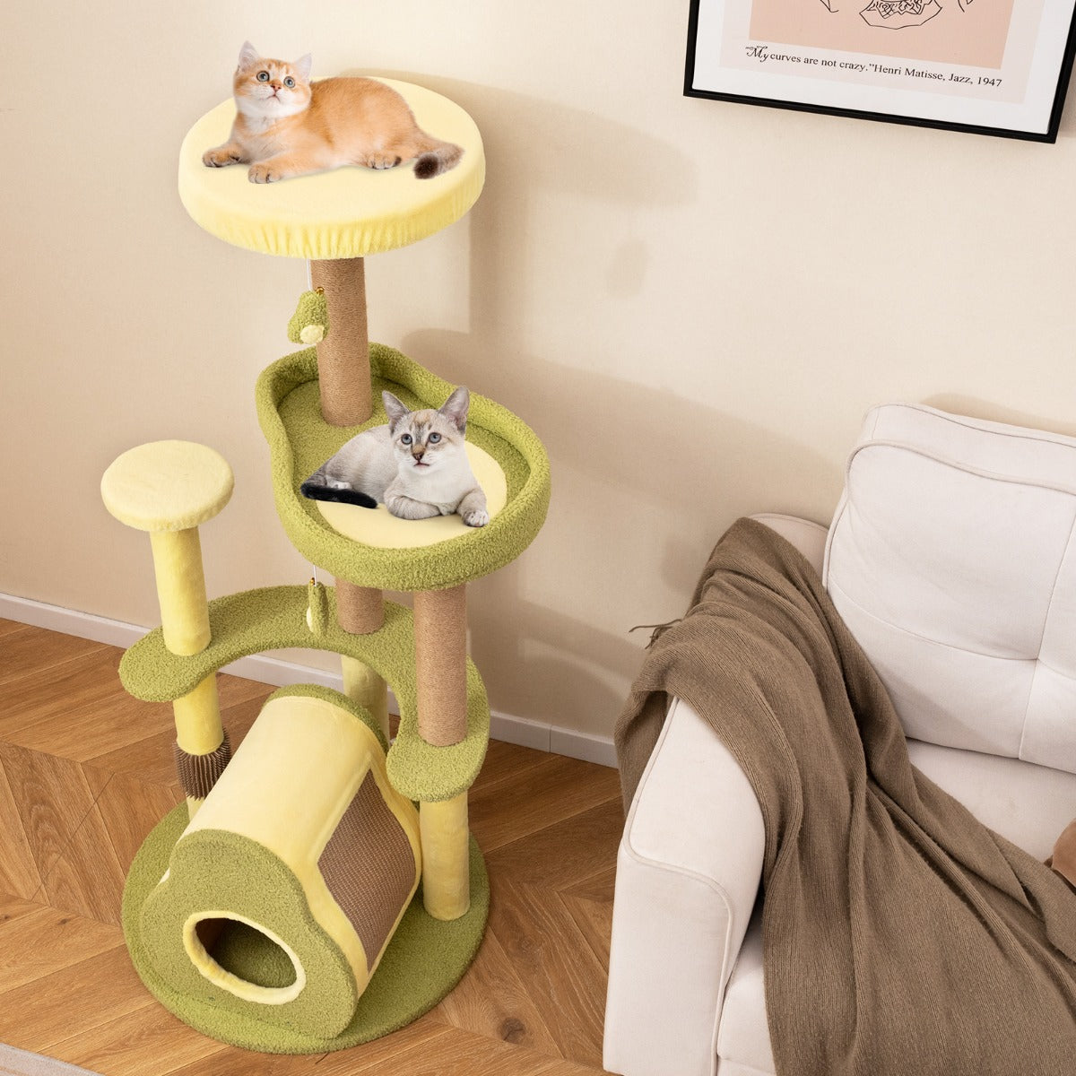 Avocado Cat Tree with Private Condo and Jumping Platforms-Green