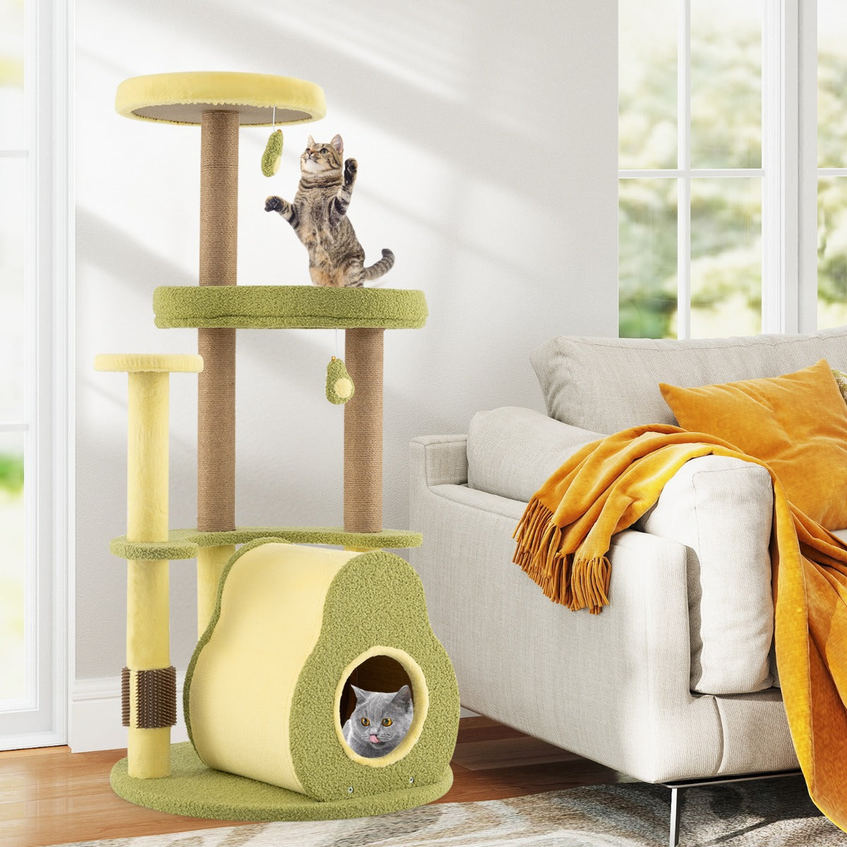 Avocado Cat Tree with Private Condo and Jumping Platforms-Green