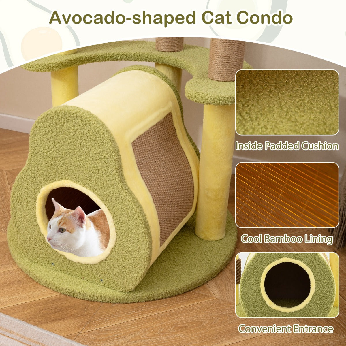 Avocado Cat Tree with Private Condo and Jumping Platforms-Green
