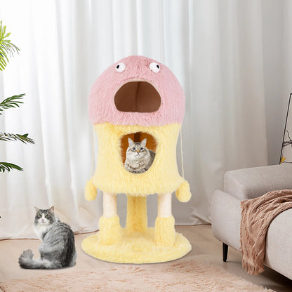 Cute Monster-Themed Cat Tower with 2 Private Condos-Yellow