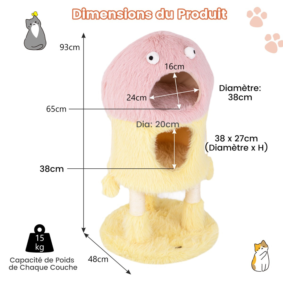 Cute Monster-Themed Cat Tower with 2 Private Condos-Yellow