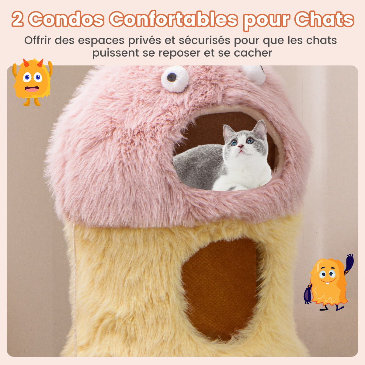 Cute Monster-Themed Cat Tower with 2 Private Condos-Yellow