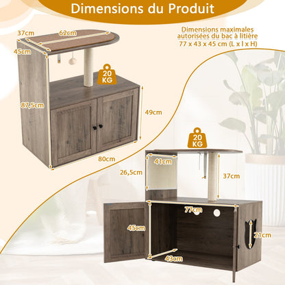 88 cm Tall Wooden Cat Tower with Sisal Scratching Post and Mat Dangling Ball and Top Perch-Grey