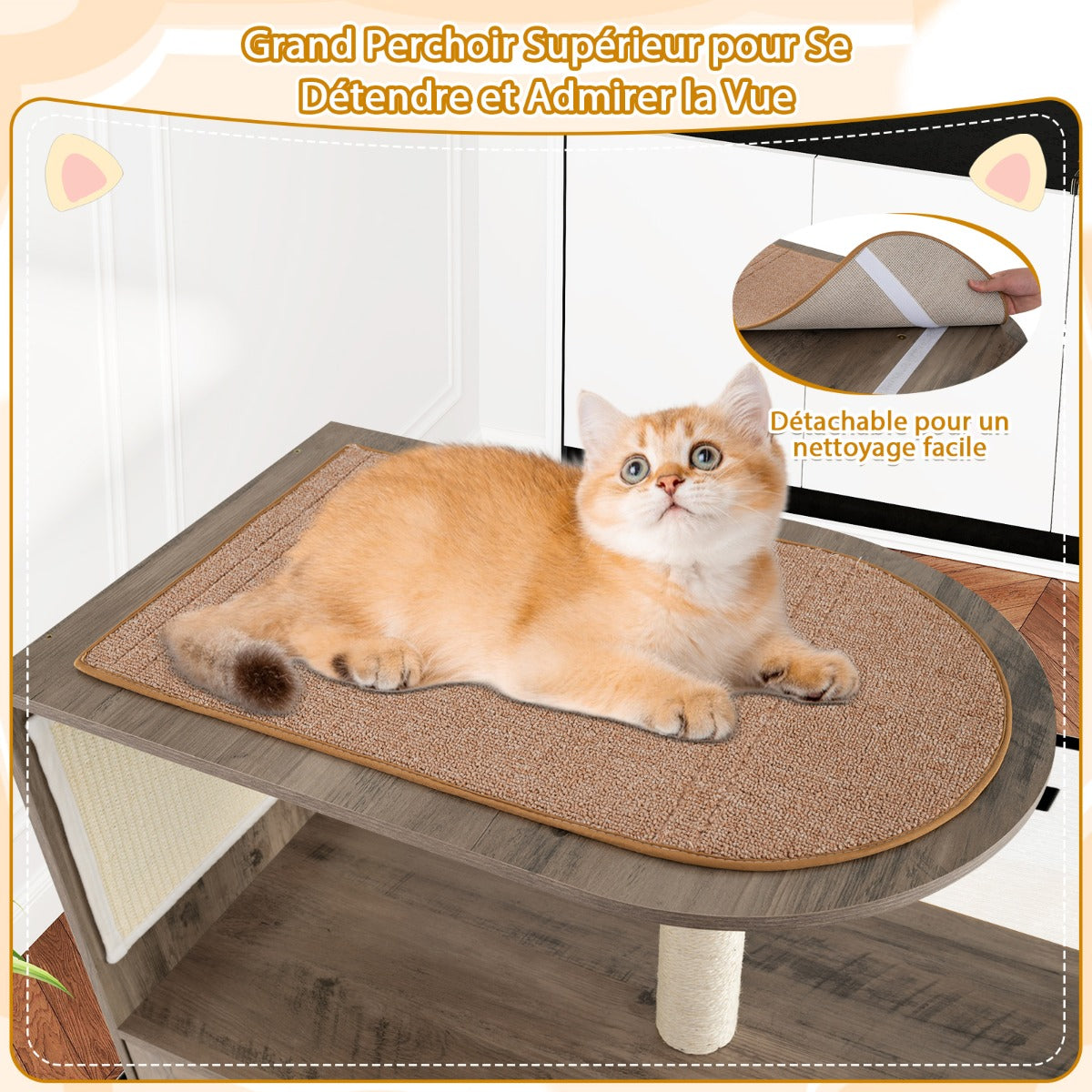 88 cm Tall Wooden Cat Tower with Sisal Scratching Post and Mat Dangling Ball and Top Perch-Grey